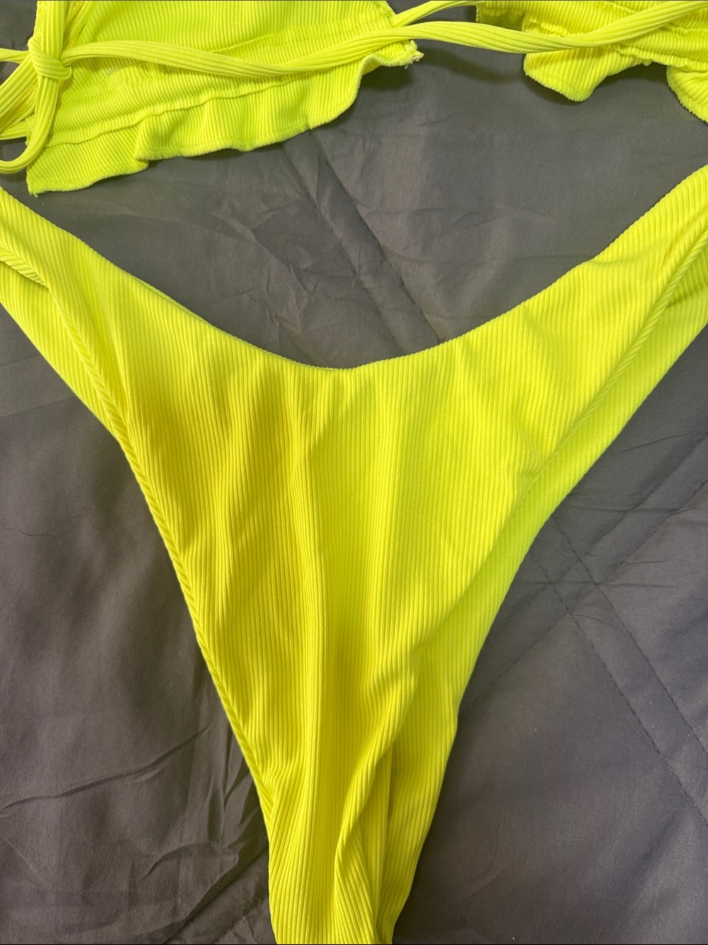 Neon Yellow Ribbed Triangle Bikini Set - Picture 3 of 4